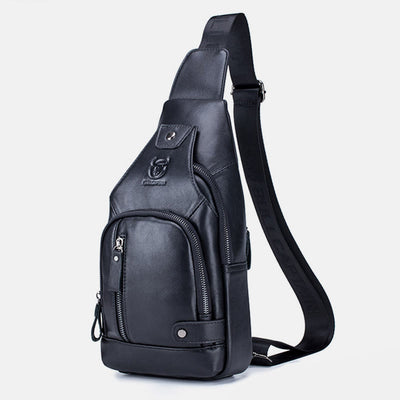 USB Charging Real Leather Sling Bag