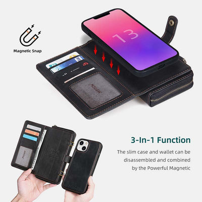 Wallet Case for iPhone Magnetic Detachable Wallet Purse with Crossbody Strap
