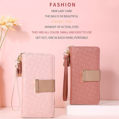 Square Plaid Money Clip Large Capacity Zipper Phone Wallet For Women