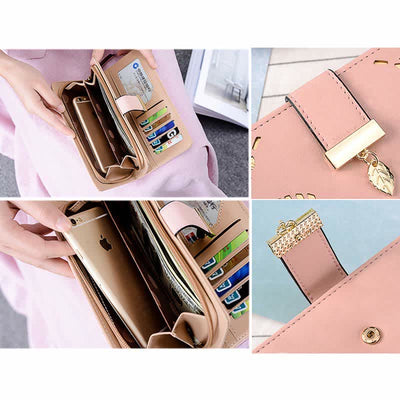 Large Leather Wallet for Women Hollow Out Long Ladies Clutch