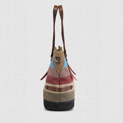 Multifunction Color Block Canvas Handbag Hobo Tote Bag Crossbody Purses