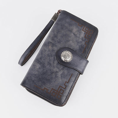 Genuine Leather Clutch Zipper Long Cellphone Wallet Purse with Removable Wristlet