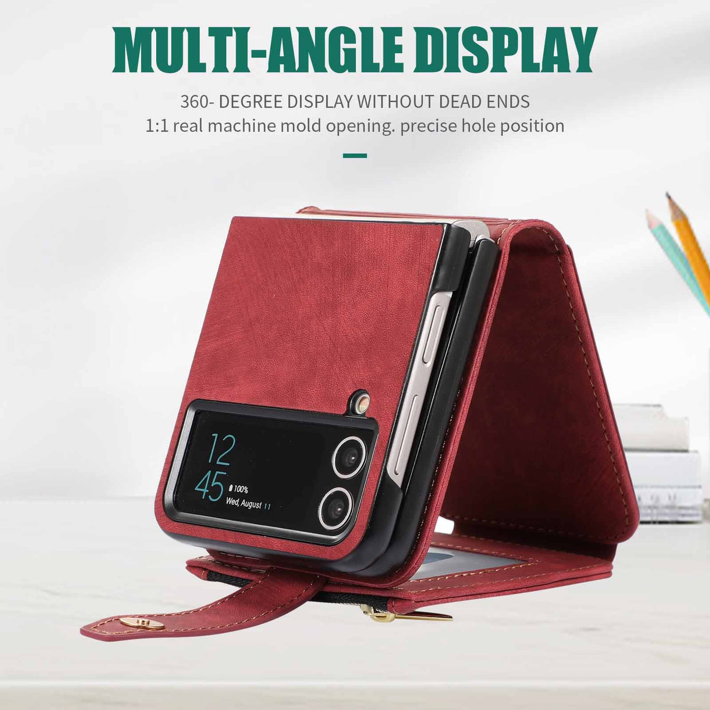 Phone Case For Samsung Z Flip 4 Card Zipper Protective Flip Cover