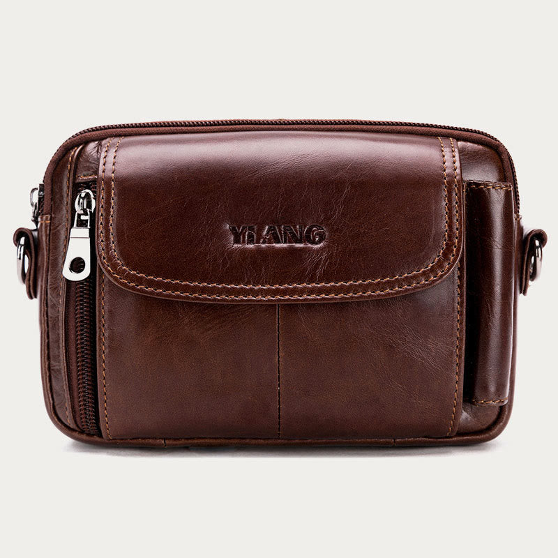 Leather Waist Bag For Men Retro Multifunctional Crossbody Phone Bag