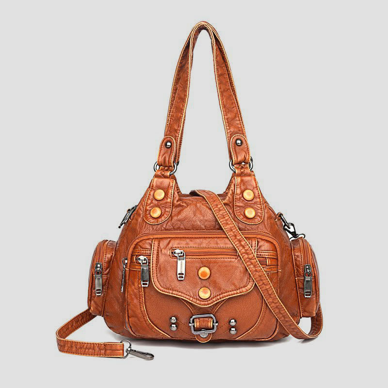 Tote Bag For Women Vintage Riveted Multi-Pocket Leather Crossbody Bag