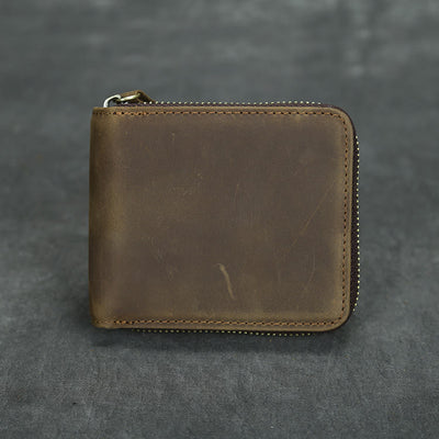 Retro Leather Wallet Multifunctional Small Zipper Purse For Men
