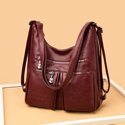 3 Way Use Backpack Multi Pocket Leather Zip Crossbody Shoulder Bag