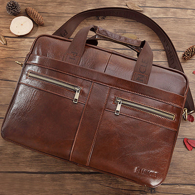 Genuine Leather Large Capacity Retro Briefcase