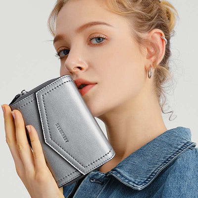 Women Short Bifold Wallet Faux Leather Purse RFID Blocking Card Holder