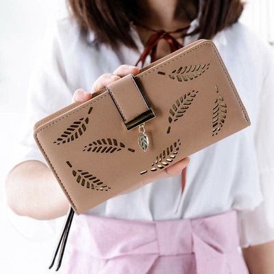 Large Leather Wallet for Women Hollow Out Long Ladies Clutch
