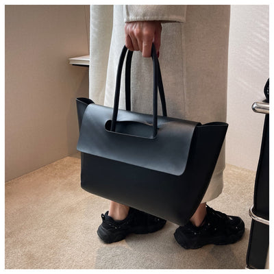 Clamshell Tote For Women Large Minimalist Leather Office Commuter Purse