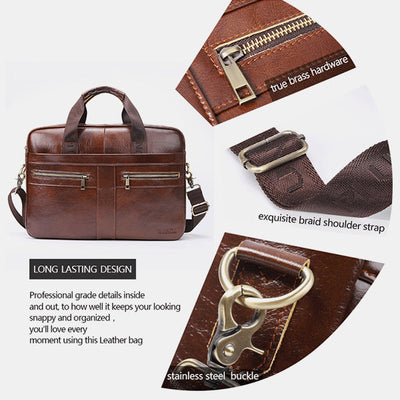 Genuine Leather Large Capacity Retro Briefcase