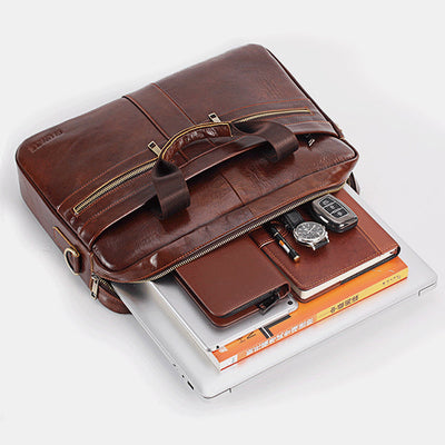 Genuine Leather Large Capacity Retro Briefcase