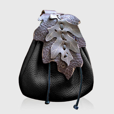 Medieval Crossbody Bag For Women Leaves Pattern Clamshell Drawstring Purse