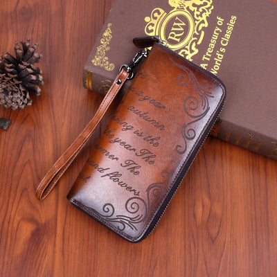 Wallet for Women Vintage Genuine Leather Printing Daily Shopping Handbag