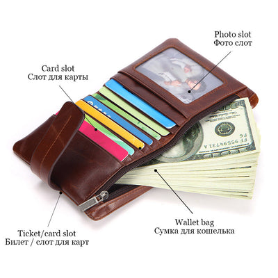 Vintage Genuine Leather Short Wallet Men's Purse Front Pocket Wallet