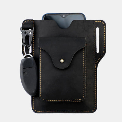 Outdoor Leather Retro Solid Color 7.2 Inch Cell Phone Belt Bag