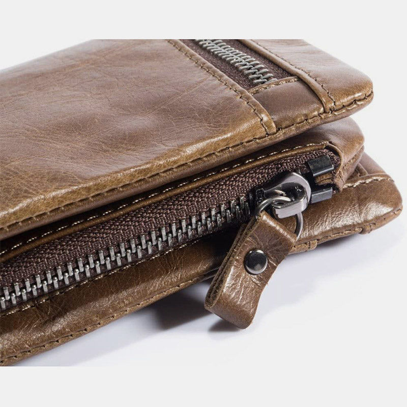 RFID Multifunctional Genuine Leather Bifold Wallet