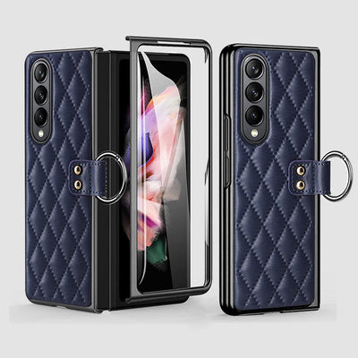 Phone Case For Galaxy Fold 4 Quilted Rhombic Ring Protective Case
