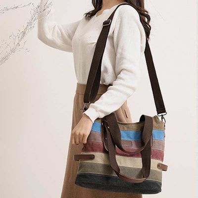 Multifunction Color Block Canvas Handbag Hobo Tote Bag Crossbody Purses