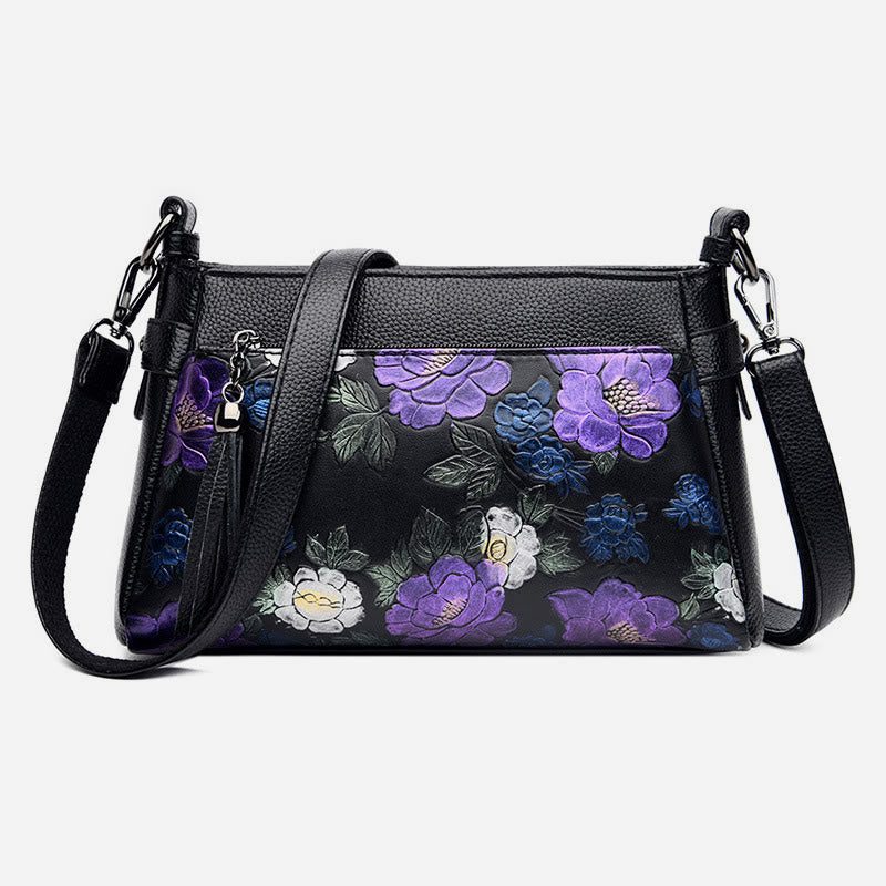 Blooming Floral Crossbody Bag For Women Dragonfly Print Tassel Purse
