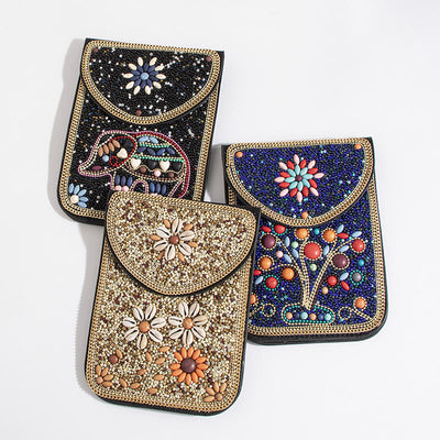 Bohemian Phone Bag Women Shell Flowers Pattern Magnetic Crossbody Bag