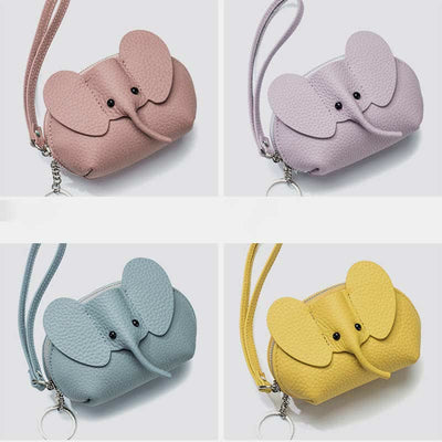 Women Small Coin Purse Elephant Leather Wallet Change Pouch Wristlet