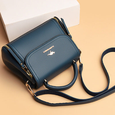 Double Compartment Top Handle Satchel Leather Crossbody Bag Purse Handbag