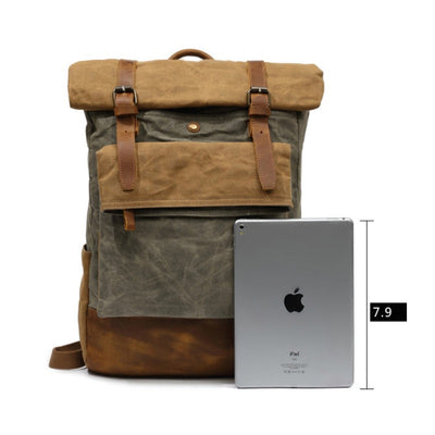 Canvas Leather Backpack Rucksack for College Weekend Travel Fit 15.6 Inch Laptops