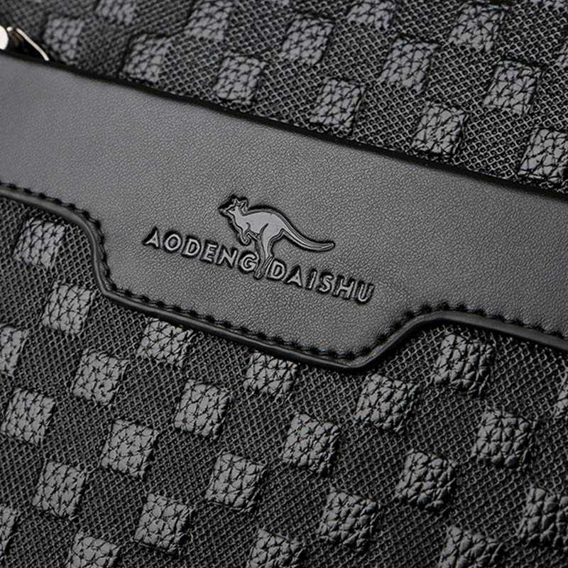 Genuine Leather Waterproof Messenger Bag for Men Plaid Crossbody Bag