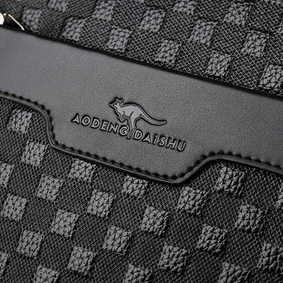 Genuine Leather Waterproof Messenger Bag for Men Plaid Crossbody Bag