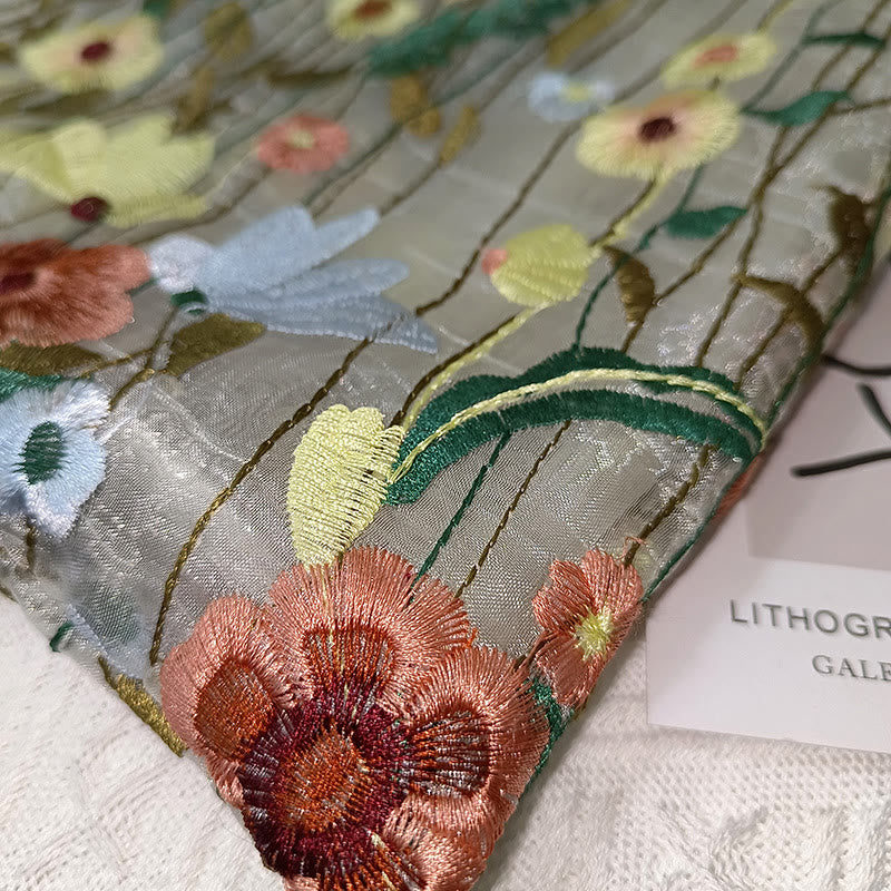 Handbag For Women Mesh Hand-Embroidered Flowers Portable Shoulder Bag