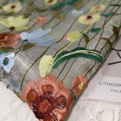 Handbag For Women Mesh Hand-Embroidered Flowers Portable Shoulder Bag