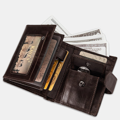 Retro Splicing Long Slim Purse Real Leather Trifold Wallet