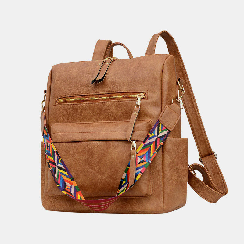 Multifunciton Casual Women Rucksack Daypack Leather Plaid Backpack With Shoulder Strap