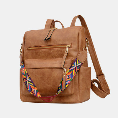 Multifunciton Casual Women Rucksack Daypack Leather Plaid Backpack With Shoulder Strap