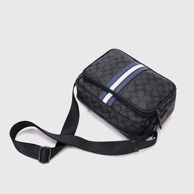 Men Checked Grain Crossbody Purse Waterproof Scratch-proof Classic Shoulder Handbag