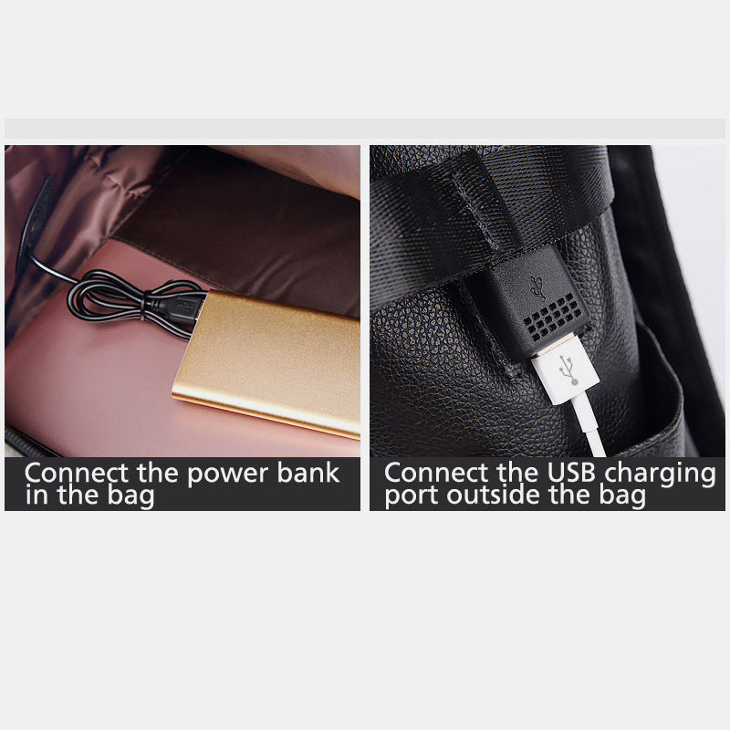Multifunctional Anti-theft Large Capacity Leather Backpack With USB Charging Port