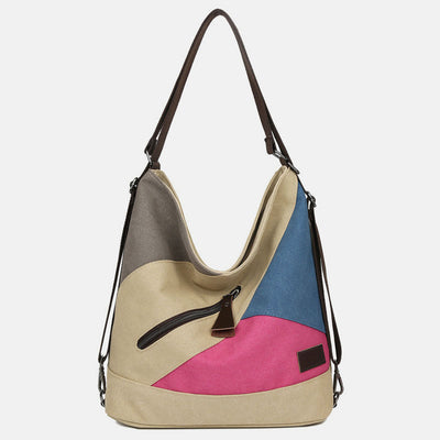 Women's Tote Canvas Backpack for Color Block Shoulder Hobo Bag Rucksack