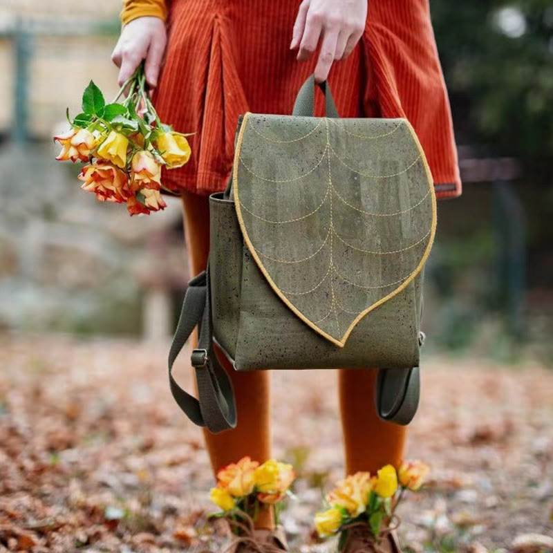 Leaf Pattern Stylish Backpack For Women Durable Canvas Bag