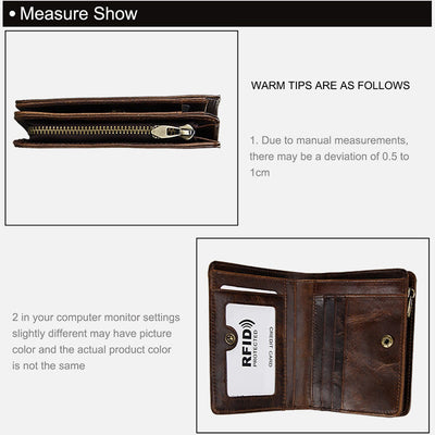 Wallet For Men Short Anti Theft Genuine Leather Retro Card Holder