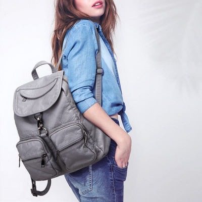Soft Leather Travel Backpack Small Waterproof Casual Daypack Backpacks for Women