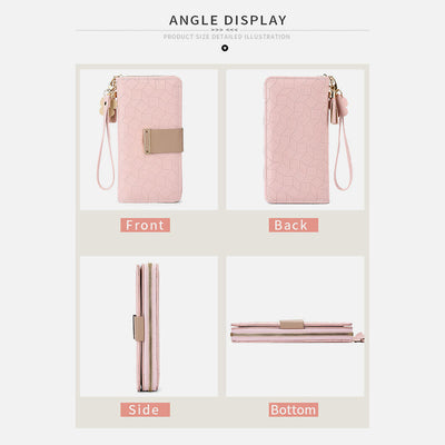 Square Plaid Money Clip Large Capacity Zipper Phone Wallet For Women