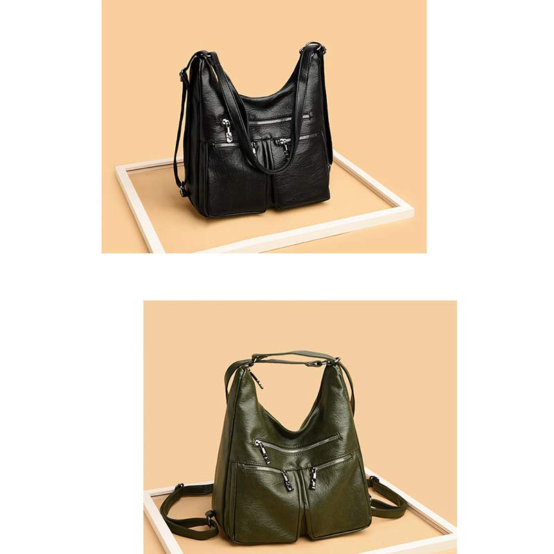 3 Way Use Backpack Multi Pocket Leather Zip Crossbody Shoulder Bag
