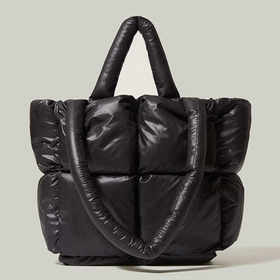 Women Large Capacity Quilted Puffer Tote Bag Soft Padded Down Handbag