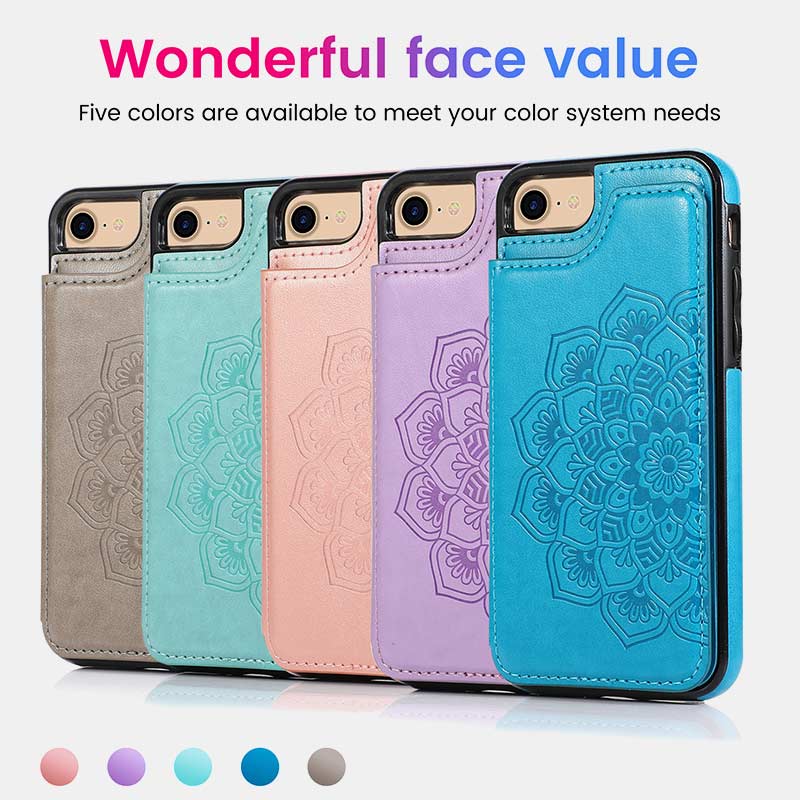 Leather Wallet Phone Case with Card Holder ID Window Compatible with iPhone Samsung