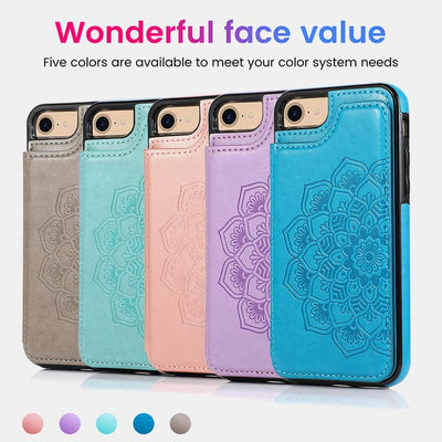 Leather Wallet Phone Case with Card Holder ID Window Compatible with iPhone Samsung
