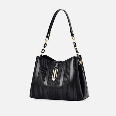 Stripe Pattern Handbag Women Large Vegan Leather Crossbody Bucket Bag