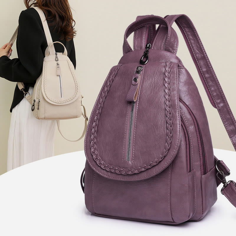 Twist Clamshell Leather Backpack Convetible Sling Bag For Women