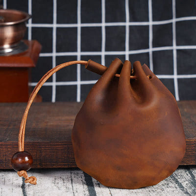 Leather Drawstring Pouch Retro Coin Purse Wallet for Women Men